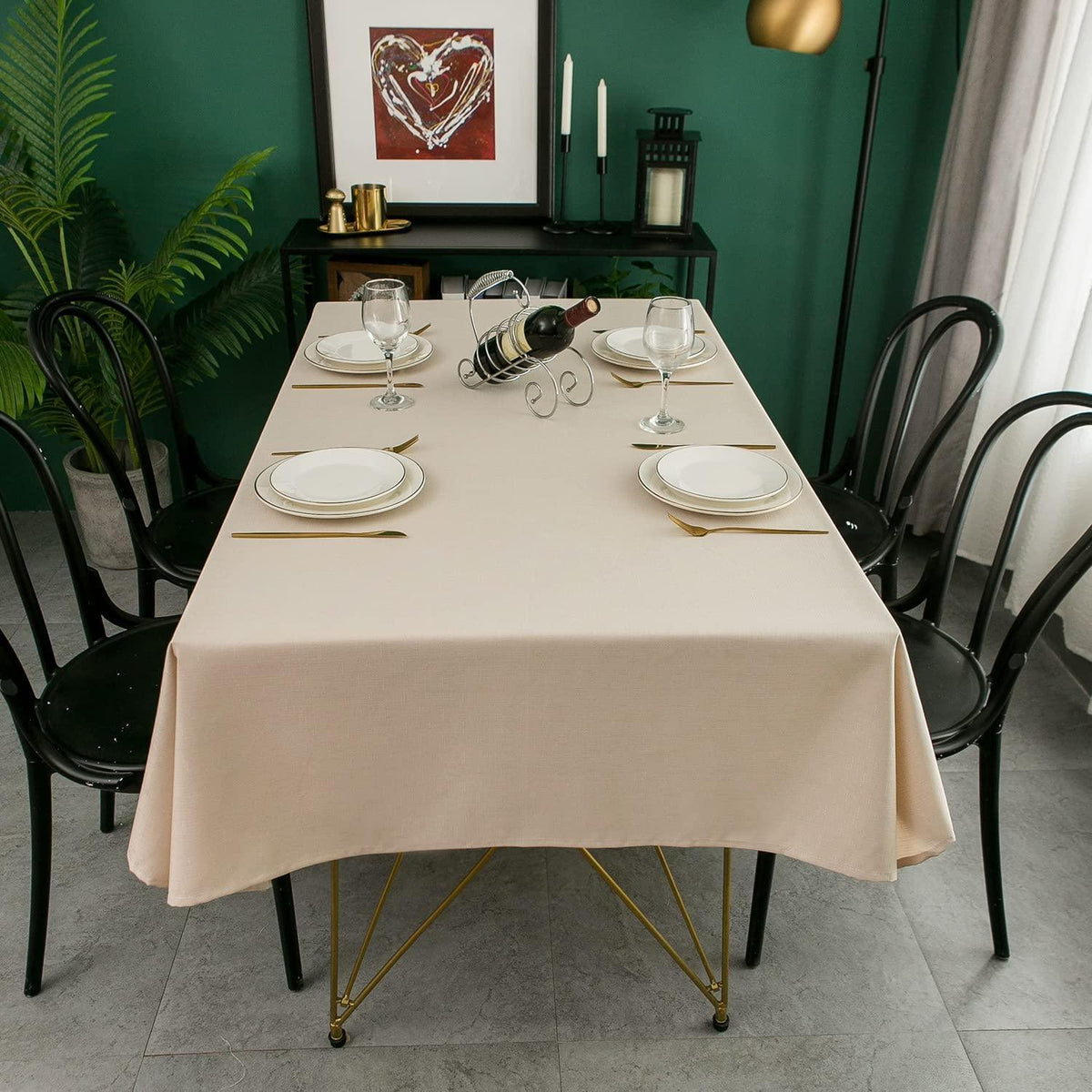 Rechteckige Tischdecke wasserdicht, Beige 140x240 cm