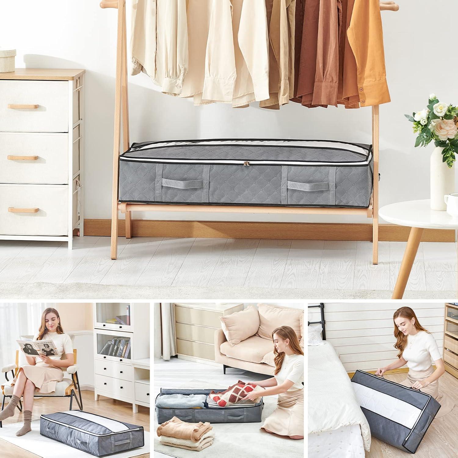 Unterbett Aufbewahrungsbox 3er Set Vlies mit Reißverschluss Grey