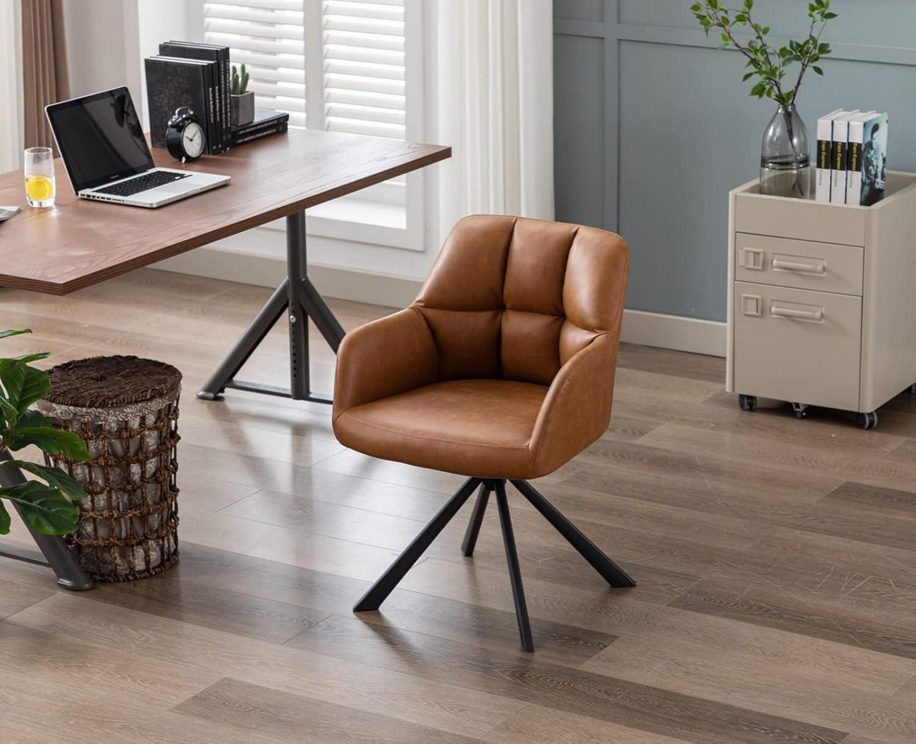 Moderne PU Leder Schreibtischstuhl mit Metallbeinen & 360° Drehung