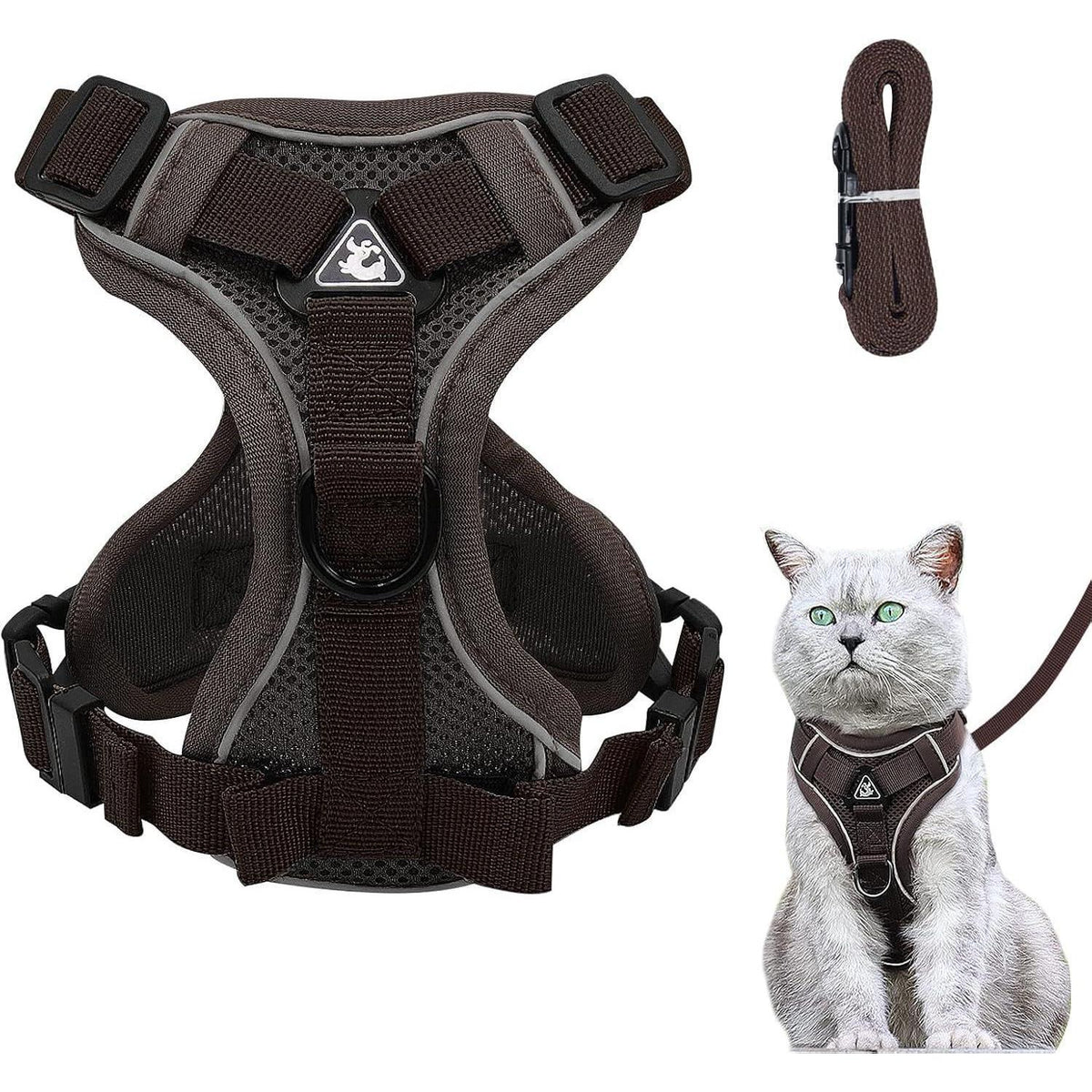 Ausbruchsicheres Katzengeschirr mit Leine Set, L Braun