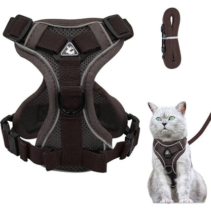Ausbruchsicheres Katzengeschirr mit Leine Set, L Braun