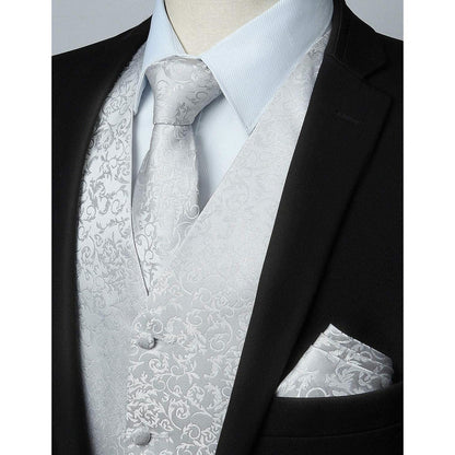 Herren Weste Krawatte Einstecktuch Set Jacquard Gelb 3XL