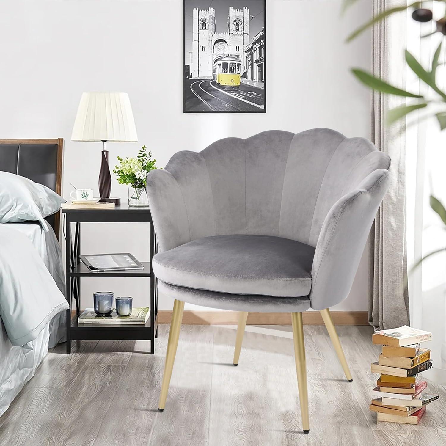Samtstuhl Blumenform Dunkelgrau Gold Metallbeinen ergonomisches Design