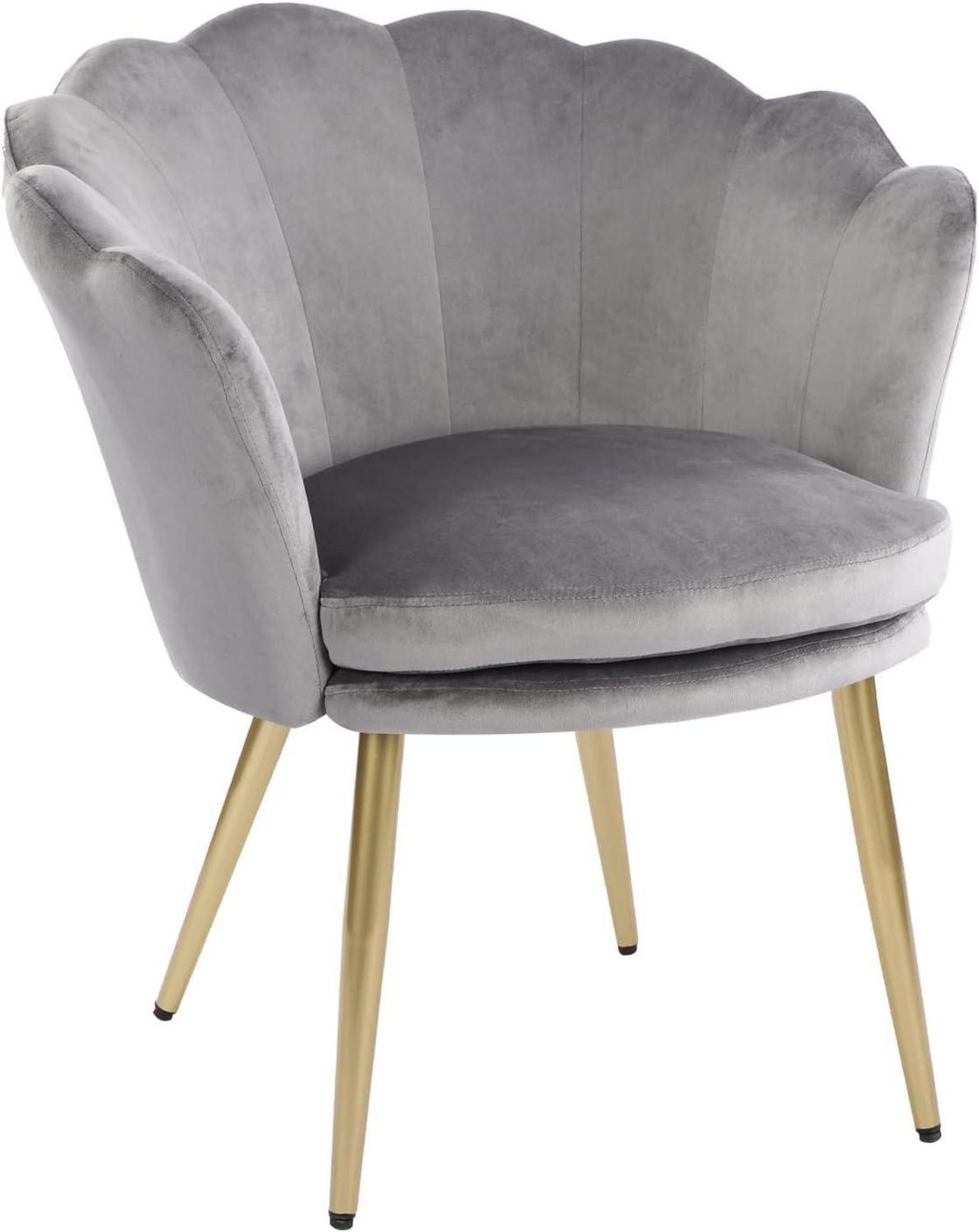 WOLMICS Samtstuhl Blumenform Dunkelgrau Gold Metallbeine 81,5 cm Sessel