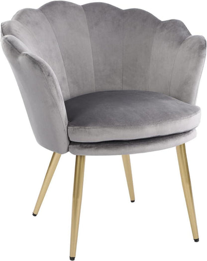 WOLMICS Samtstuhl Blumenform Dunkelgrau Gold Metallbeine 81,5 cm Sessel