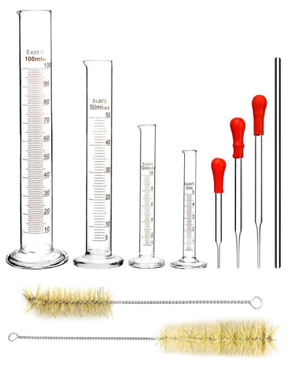 4er Messzylinder Set aus Glas mit Pipetten, Bürsten & Rührstab