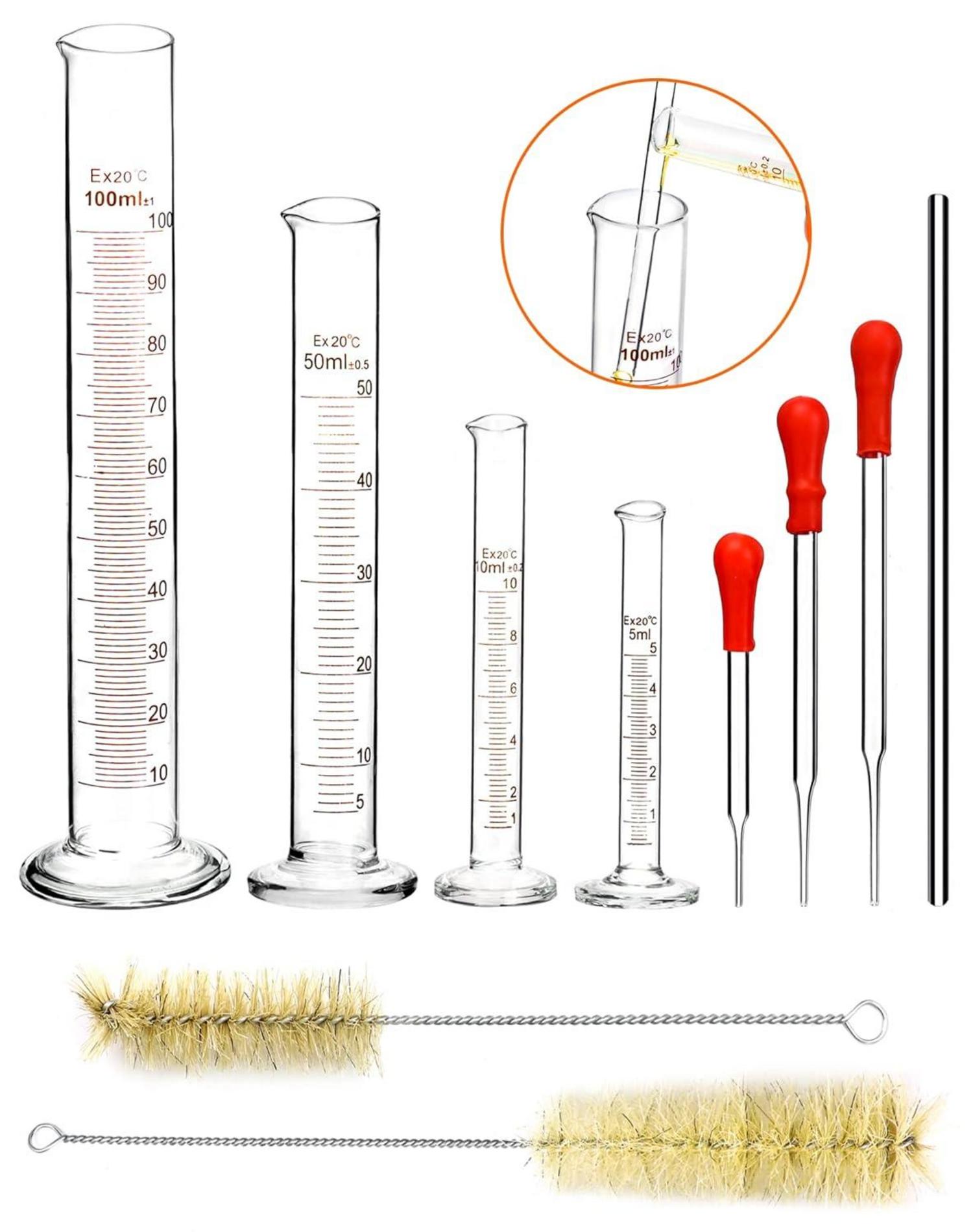 QWORK 4-teiliges Messzylinder Glas Set mit Glaspipetten und Zubehör