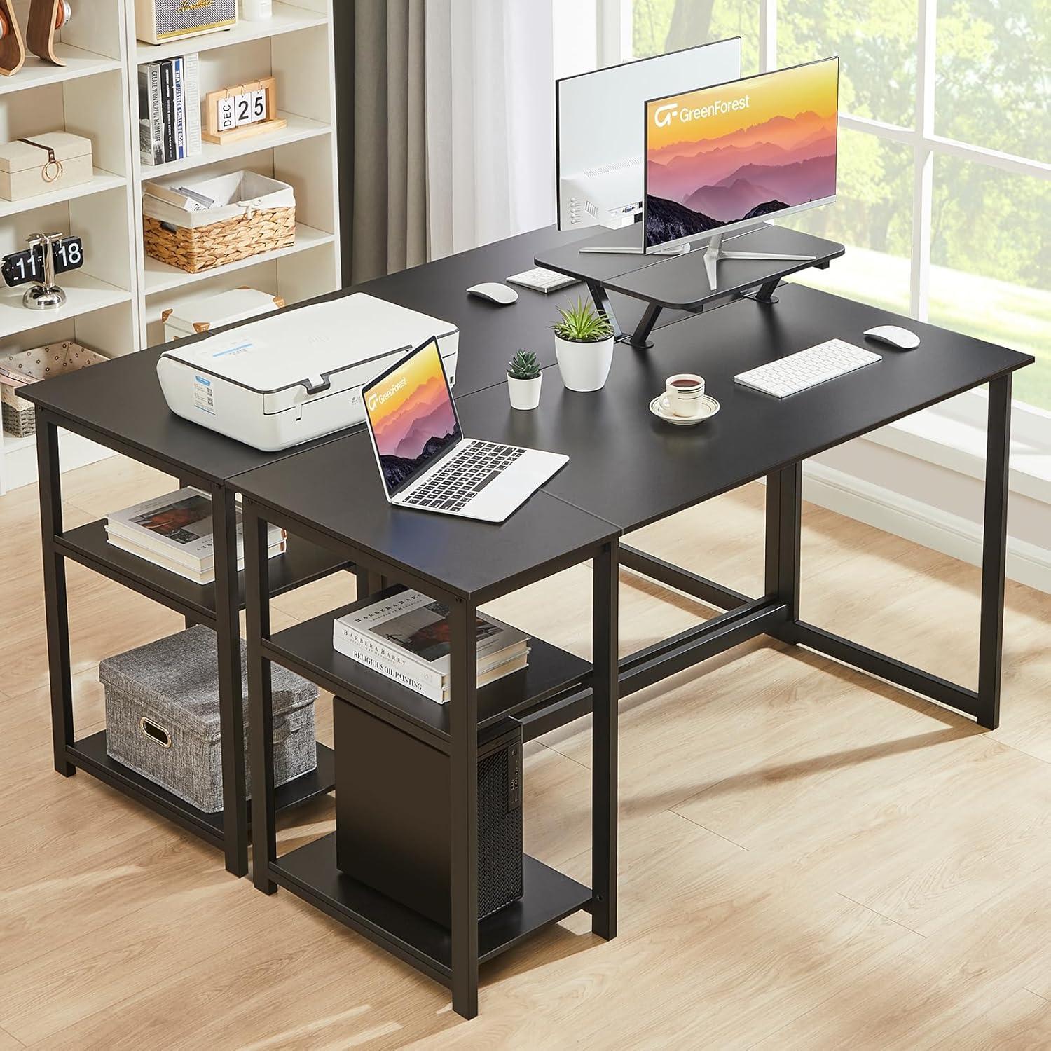 Schreibtisch 140cm mit Stauraum, Bürotisch Monitorständer Schwarz