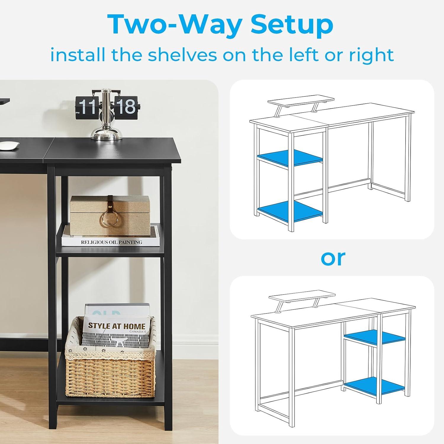 Schreibtisch 140cm mit Stauraum und Monitorständer Schwarz