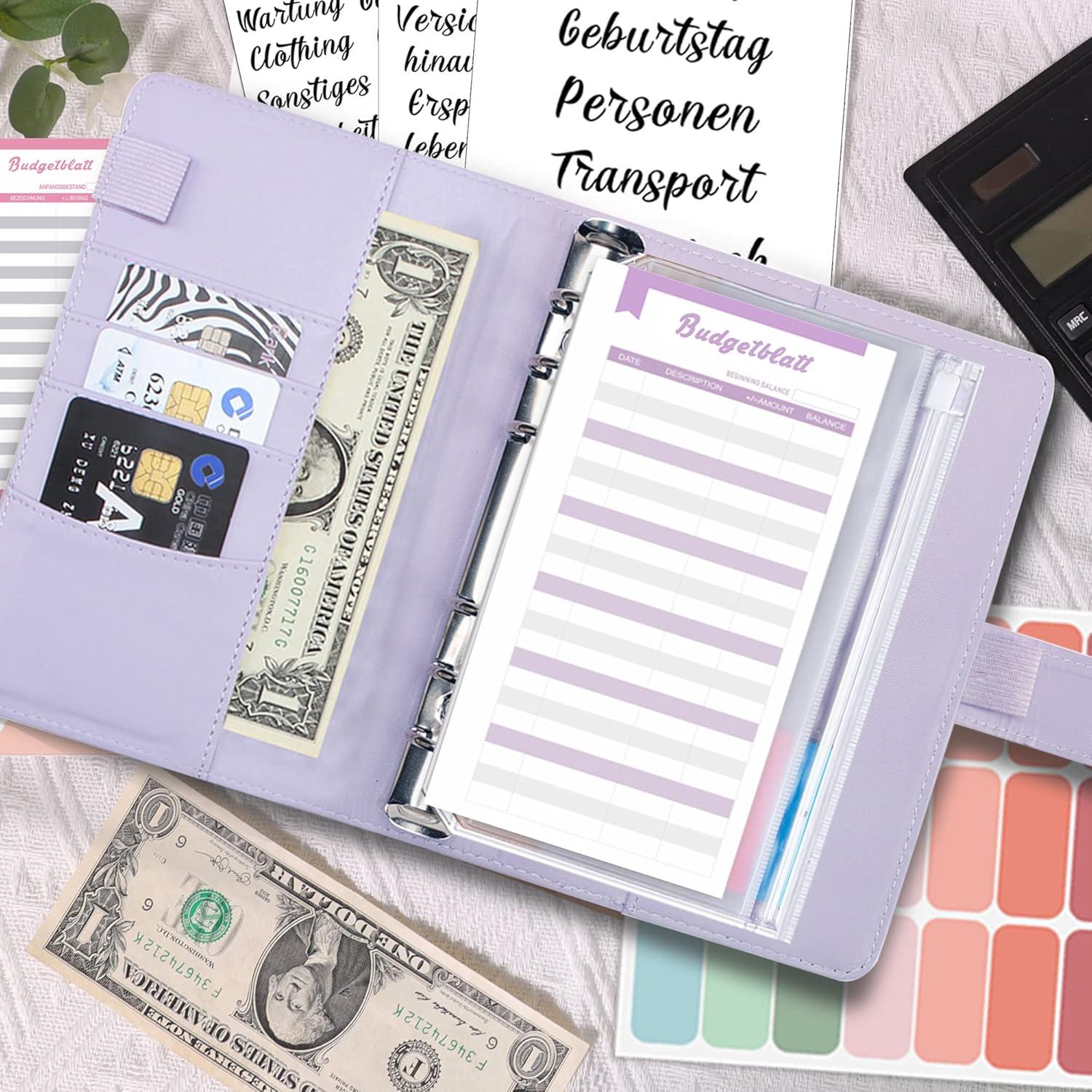 A6 Binder Budget Planner Deutsch mit 12 Binder Taschen und Etiketten - Geld Organizer Budget Planer für Reisen und Geschenk