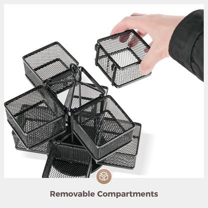 Teebox Organizer 2 Etagen Drehbar Schwarz Metall 8 Fächer