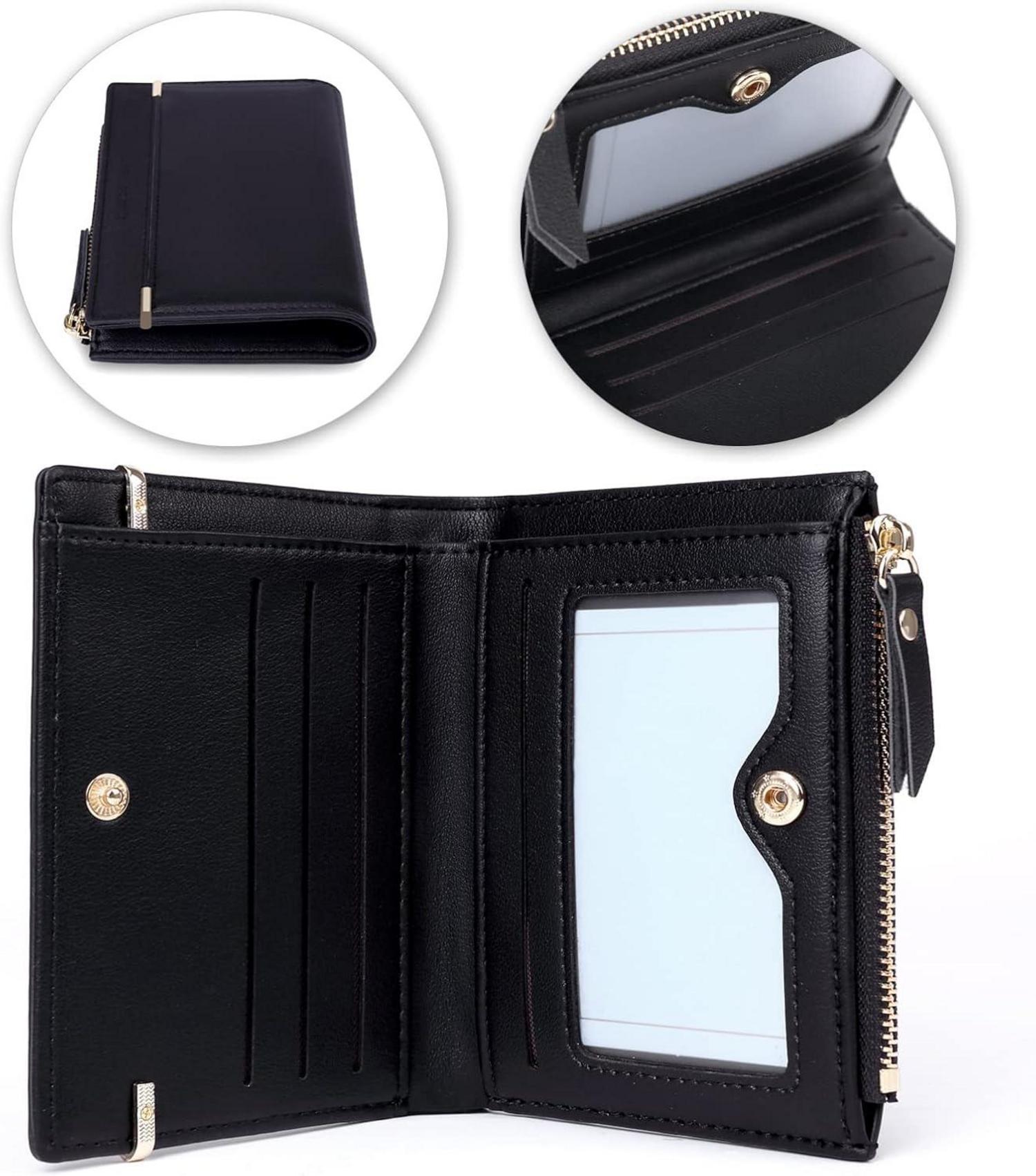 Damen Geldbörse Kurzformat Schwarz Weiches PU Leder Brieftasche