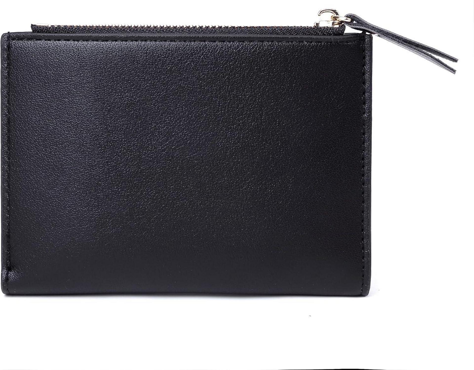 Damen Geldbörse Kurzformat Schwarz Weiches PU Leder Brieftasche