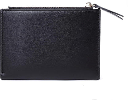 Damen Geldbörse Kurzformat Schwarz Weiches PU Leder Brieftasche