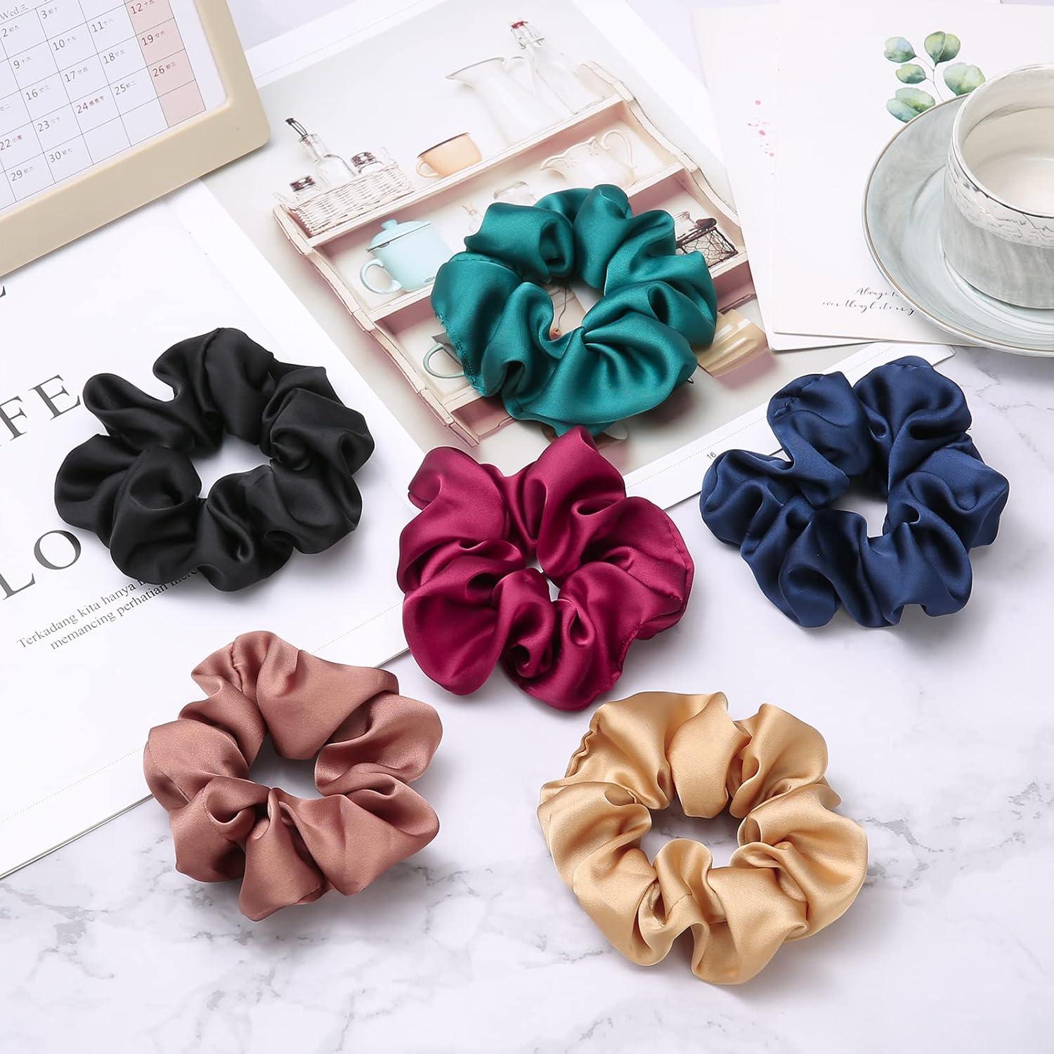 6er Set Satin Haargummis Scrunchies für Damen in 6 Farben-Women Girls Ponytail