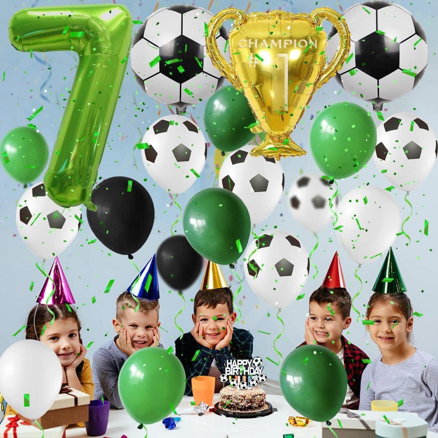 Fußball Deko Geburtstag 7 Jahre Set Luftballons Pokal Cupcake Topper