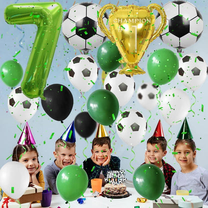 Fußball Deko Geburtstag 7 Jahre Set Luftballons Pokal Cupcake Topper