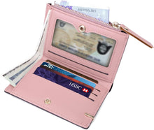 Damen Geldbörse Kurzformat Rosa, Weiches PU Leder, Tragbare