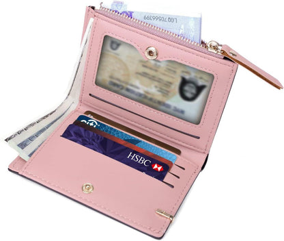 Damen Geldbörse Kurzformat Rosa, Weiches PU Leder, Tragbare
