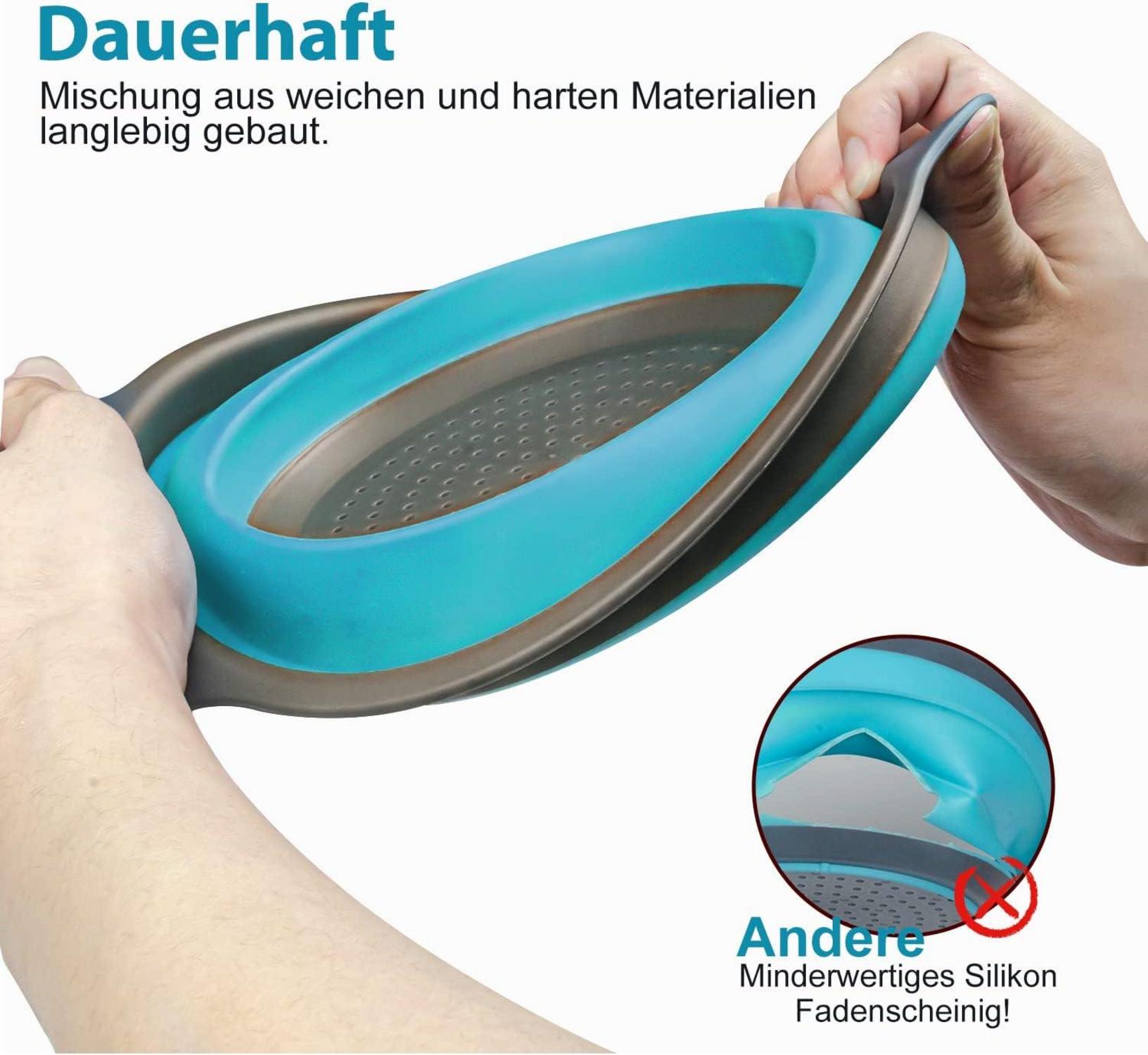 Faltbarer Silikon Seiher Sieb Küchensieb Abtropfsieb Set Blau 3 Größe