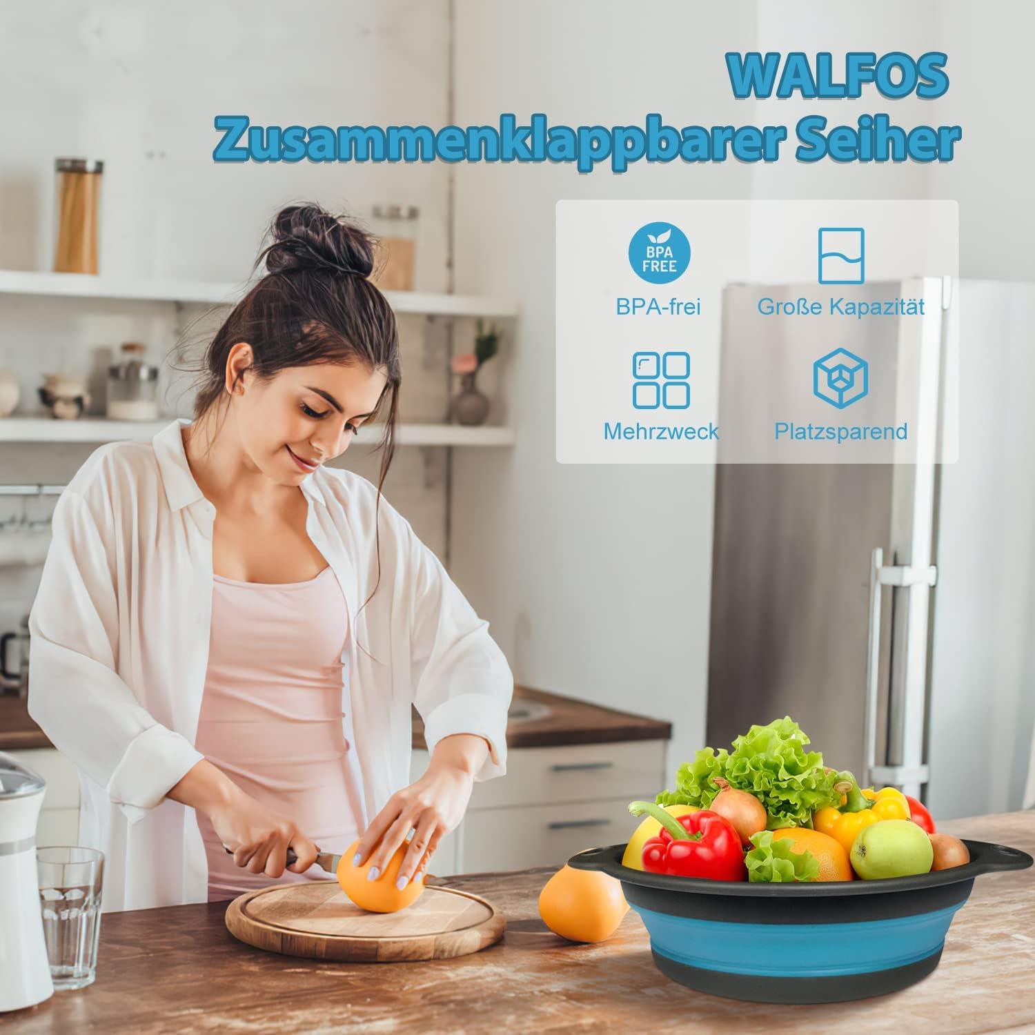 Faltbarer Silikon Seiher Sieb Set Blau 3 Größe Nudelsieb Gemüse Obst 3