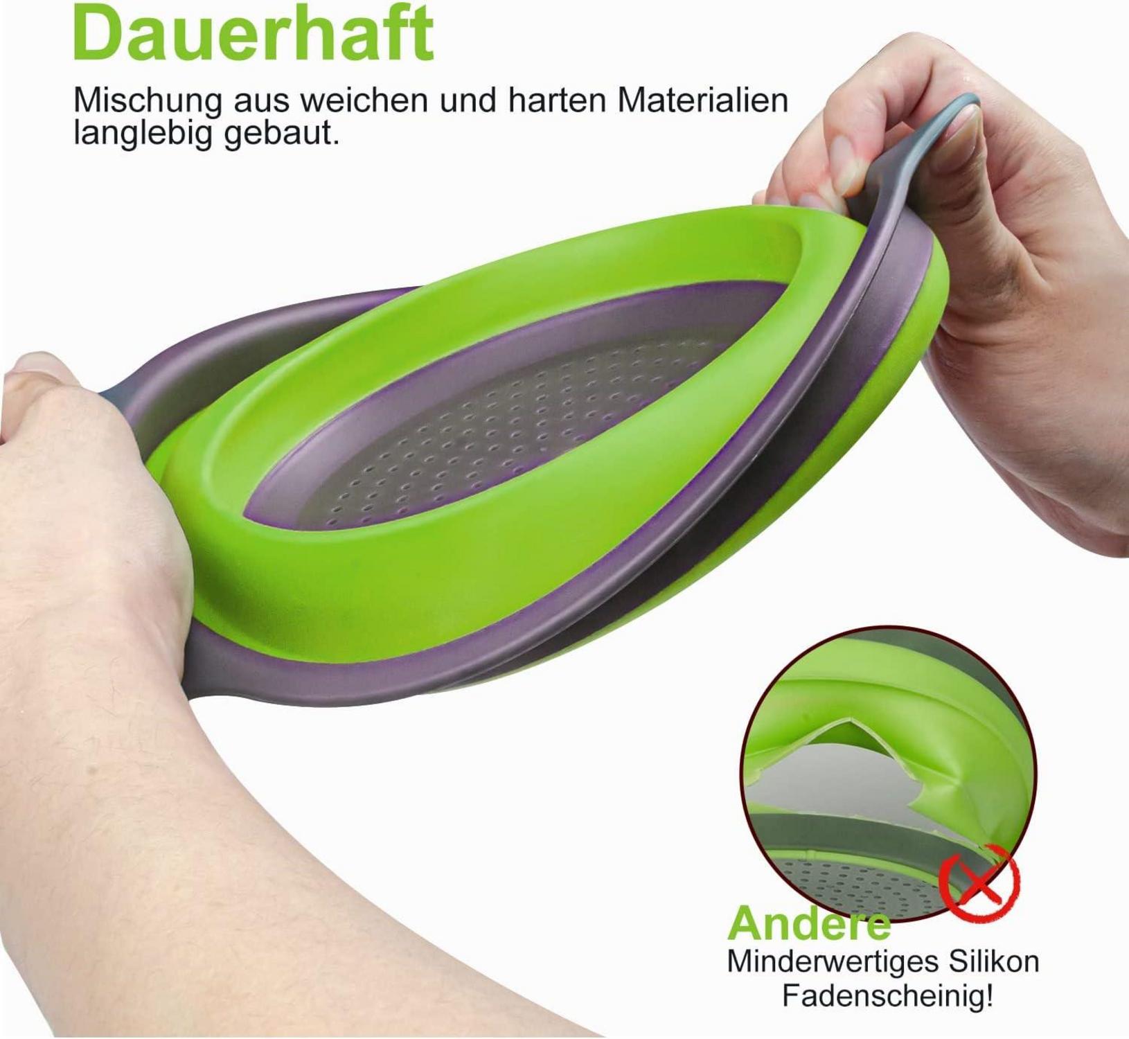 Faltbarer Silikon Seiher Set Abtropfsieb Nudelsieb 3 Größe Grün