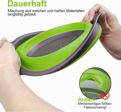 Faltbarer Silikon Seiher Set Abtropfsieb Nudelsieb 3 Größe Grün
