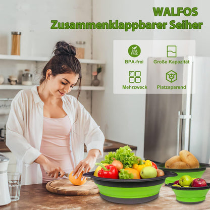 Faltbarer Seiher Küche Silikon Abtropfsieb Nudelsieb Set Grün 3 Größe