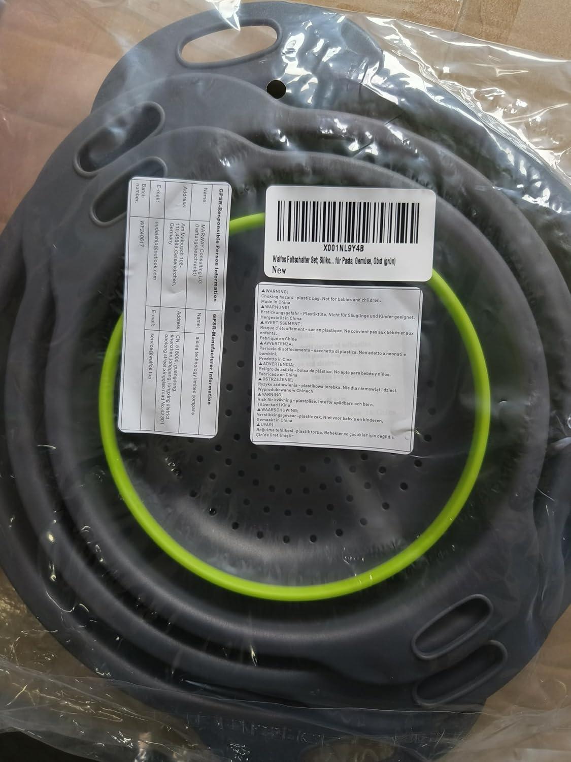 WALFOS Faltbares Silikon Küchensieb Set Grün 3er Pack