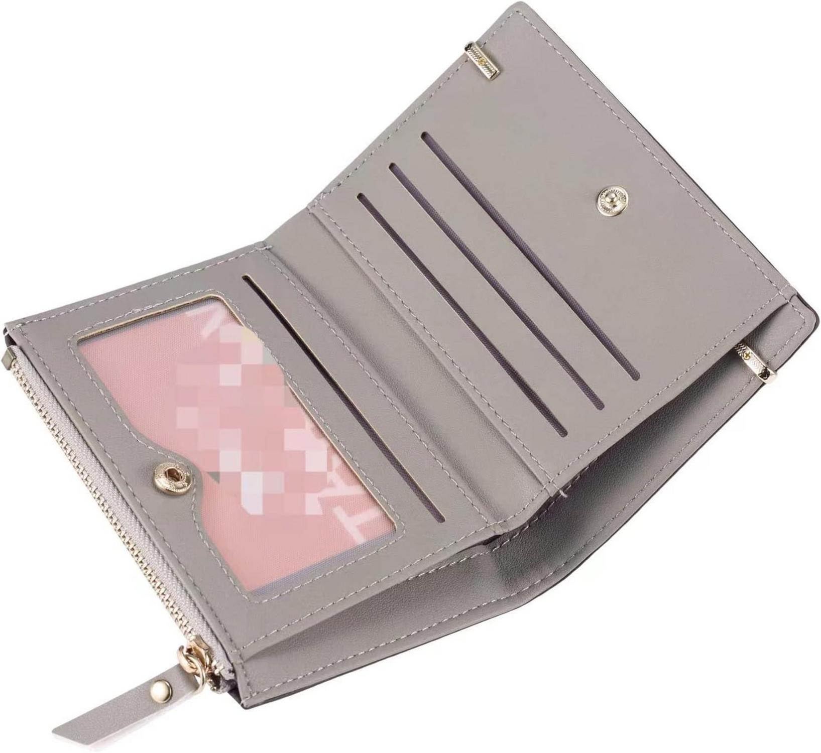 Frauen Geldbörse Klein Kurzformat Grau PU Leder Brieftasche