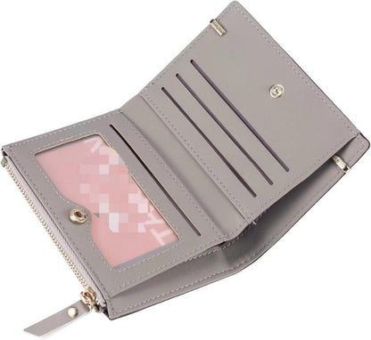 Frauen Geldbörse Klein Kurzformat Grau PU Leder Brieftasche