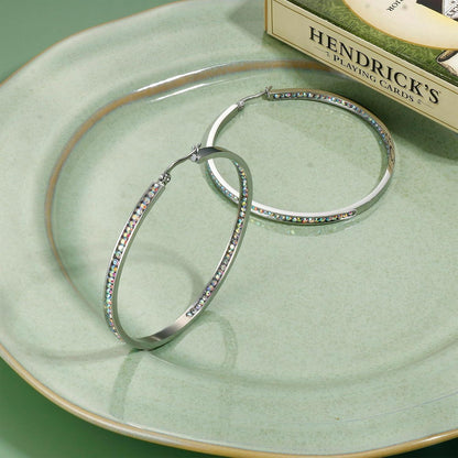 Creolen Edelstahl Damen 60mm mit Zirkonia, Silber/Gold/Roségold