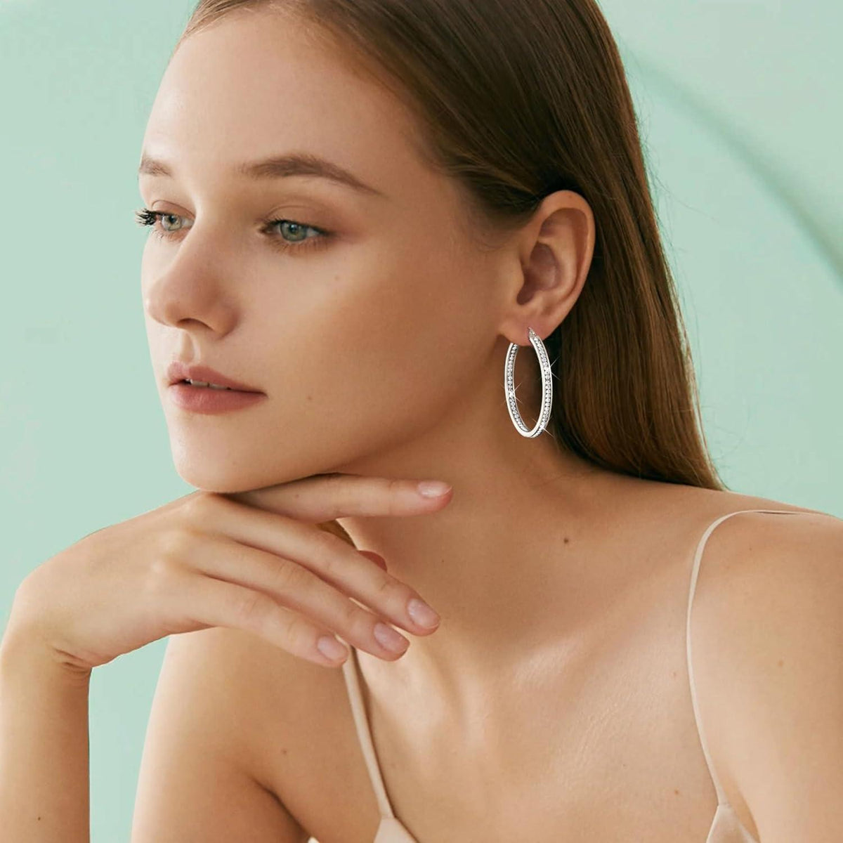 Creolen Edelstahl mit Zirkonia, 40mm, Silber/Gold/Roségold