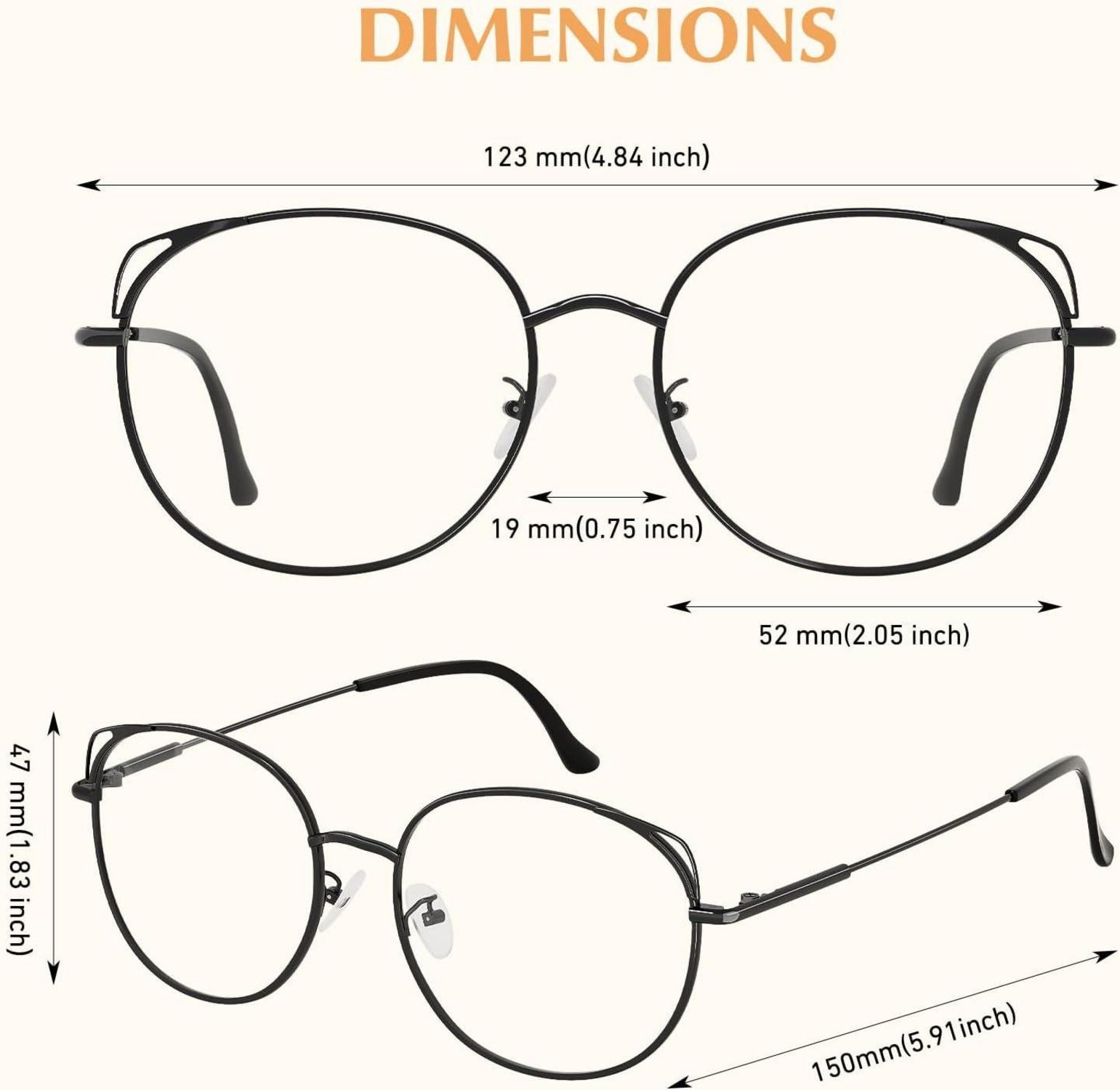 Damen Katzenauge Brille Metallgestell Vintage Klassisch Transparent