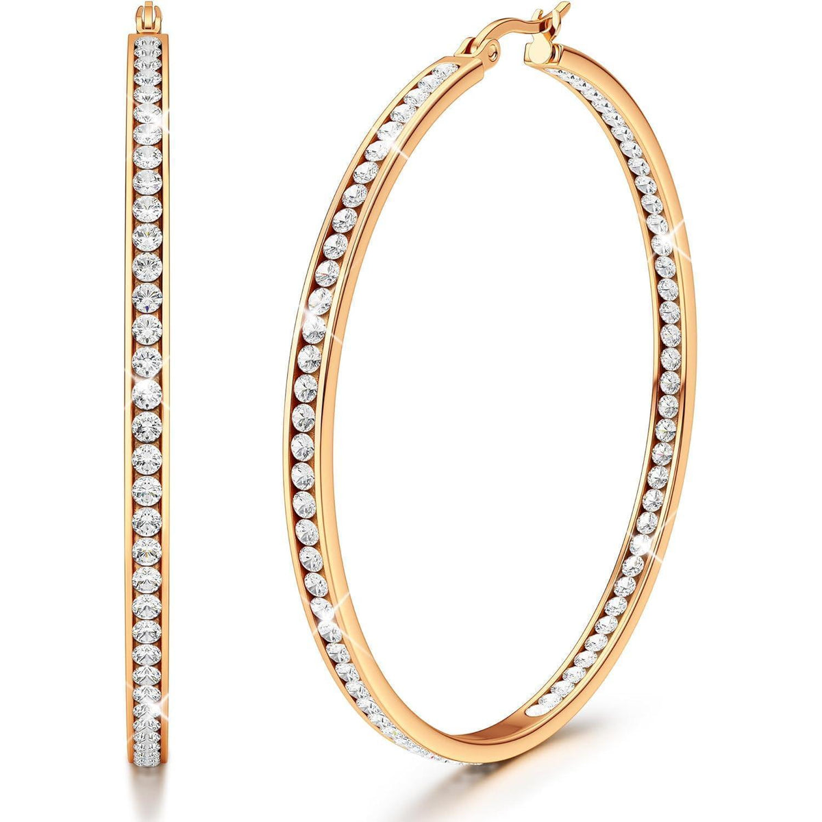 Creolen Edelstahl mit Zirkonia, 60mm, Roségold