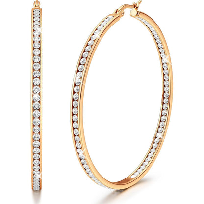 Creolen Edelstahl mit Zirkonia, 60mm, Roségold