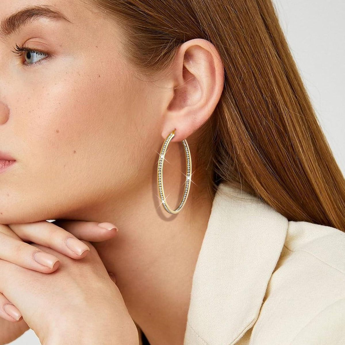 Creolen Edelstahl Damen mit Zirkonia, 40-60mm, Silber/Gold/Roségold