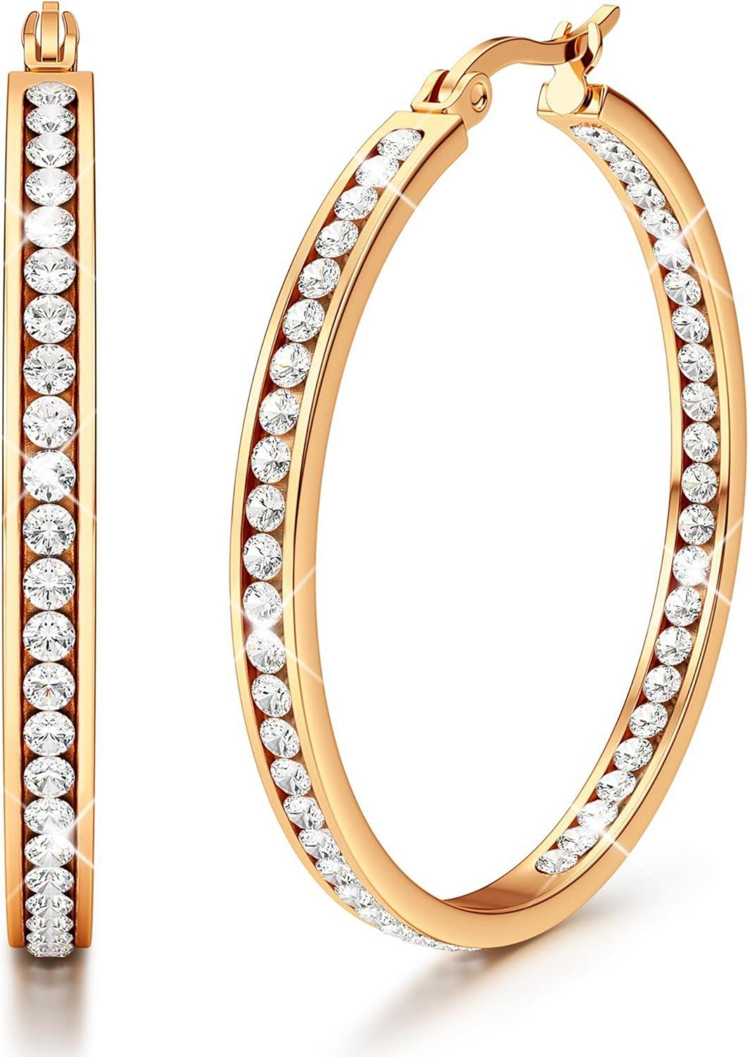 Adramata Edelstahl Creolen Damen AAA Zirkonia Ohrringe 60mm