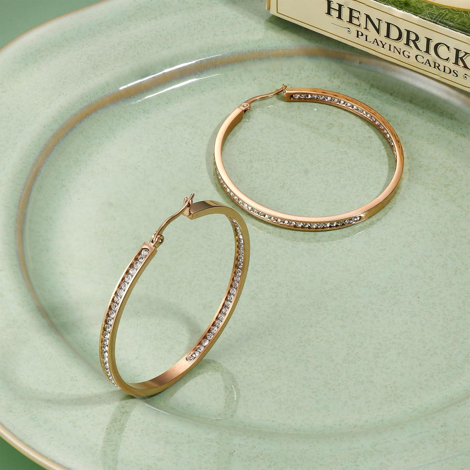 Adramata Edelstahl Creolen Damen Hypoallergen Zirkonia 60mm Gold