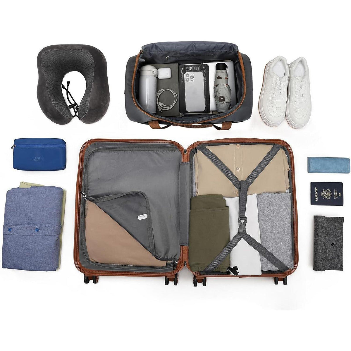 4-teiliges Hartschalen-Kofferset mit TSA-Schloss & Ryanair-Tasche