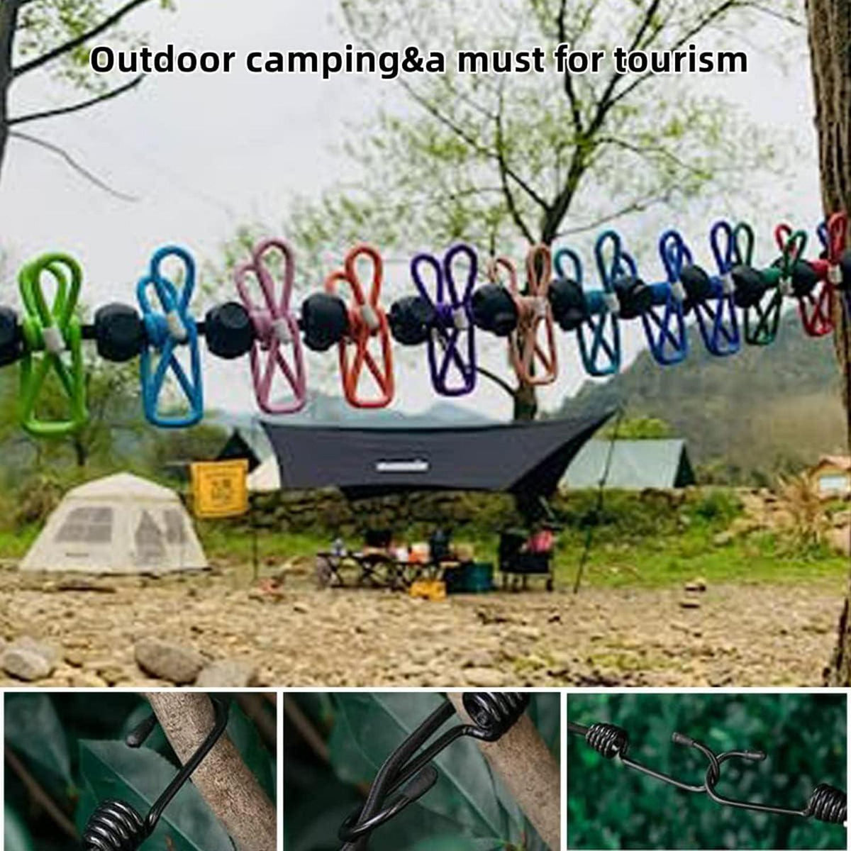 Tragbare Wäscheleine mit Wäscheklammern für Camping und
