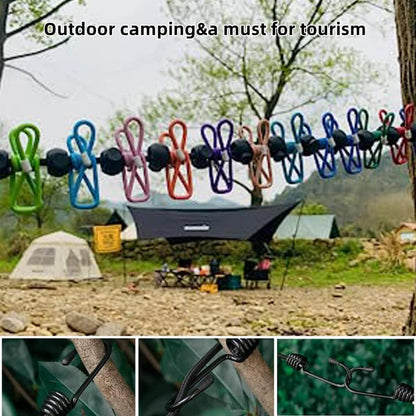 Tragbare Wäscheleine mit Wäscheklammern für Camping und
