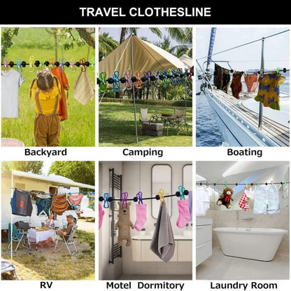 Tragbare Wäscheleine mit 12 Wäscheklammern für Camping und Reisen