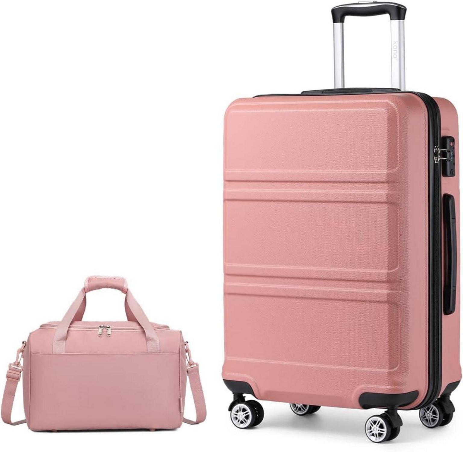 Groß Reisekoffer Set mit Ryanair Reisetasche, Rosegold 74cm