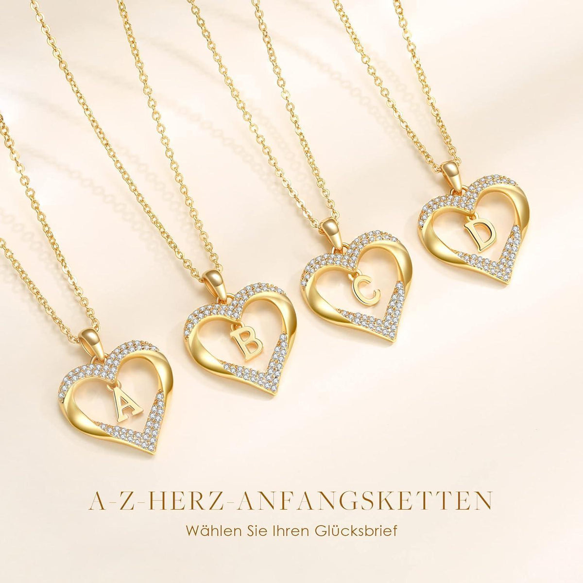 Initialen Halskette Damen 18K Vergoldet Herz Anhänger Buchstabe A-Z