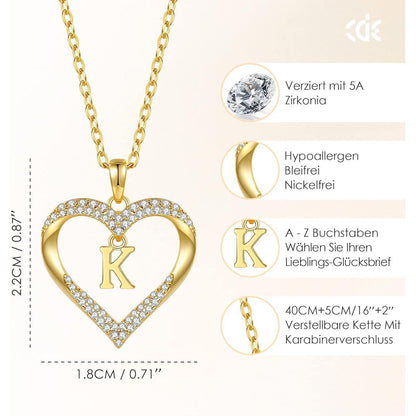 Initialen Halskette Damen 18K Vergoldet Herz Anhänger Buchstabe A-Z