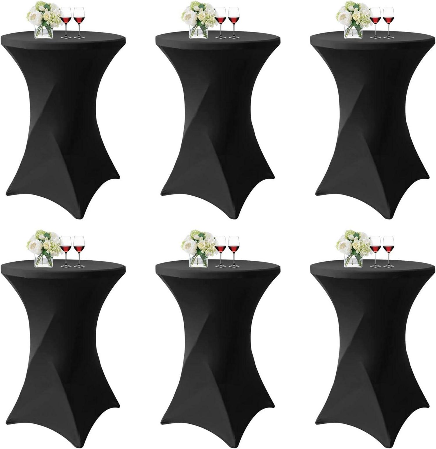 6er-Set Schwarz Stretch Stehtisch Husse Bistrotisch Ø 80-85 cm Spandex
