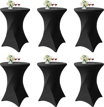6er-Set Schwarz Stretch Stehtisch Husse Bistrotisch Ø 80-85 cm Spandex