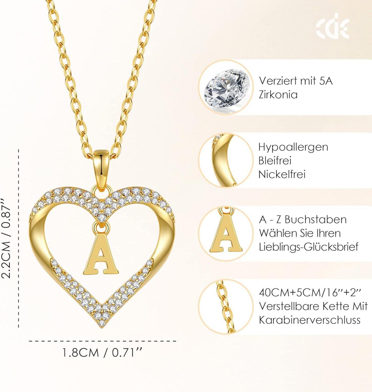 Damen Kette Herz Initialen Anhänger Buchstabenkette 925 Silber cubic Zirkonia