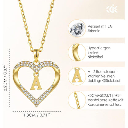 Initialen Halskette Damen 18K Vergoldet Herz Anhänger Buchstabe A-Z